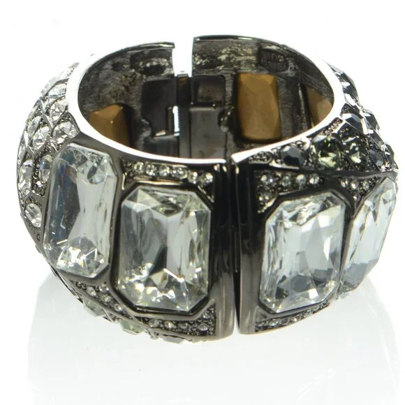 Kenneth Jay Lane KJL Gunmetal Twisted Crystal Cuff Bracelet - Picture 2 of 10